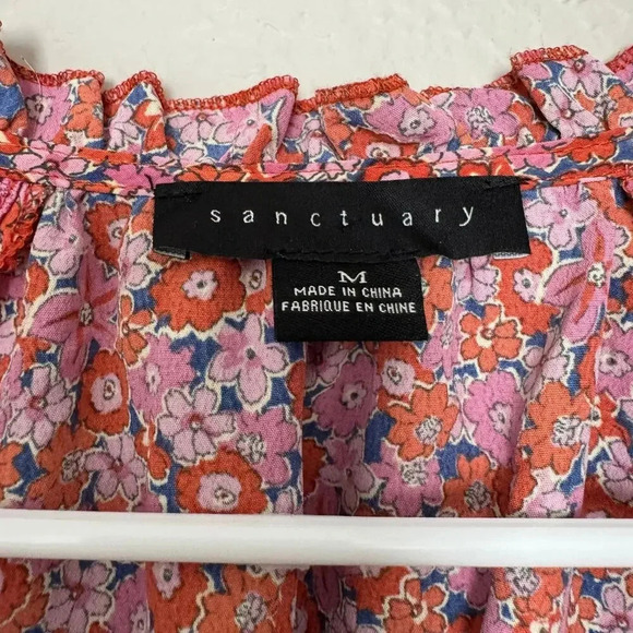 Sanctuary Women Tunic Blouse Top M Pink 100% Polyester Floral Long Sleeves - Picture 5 of 11